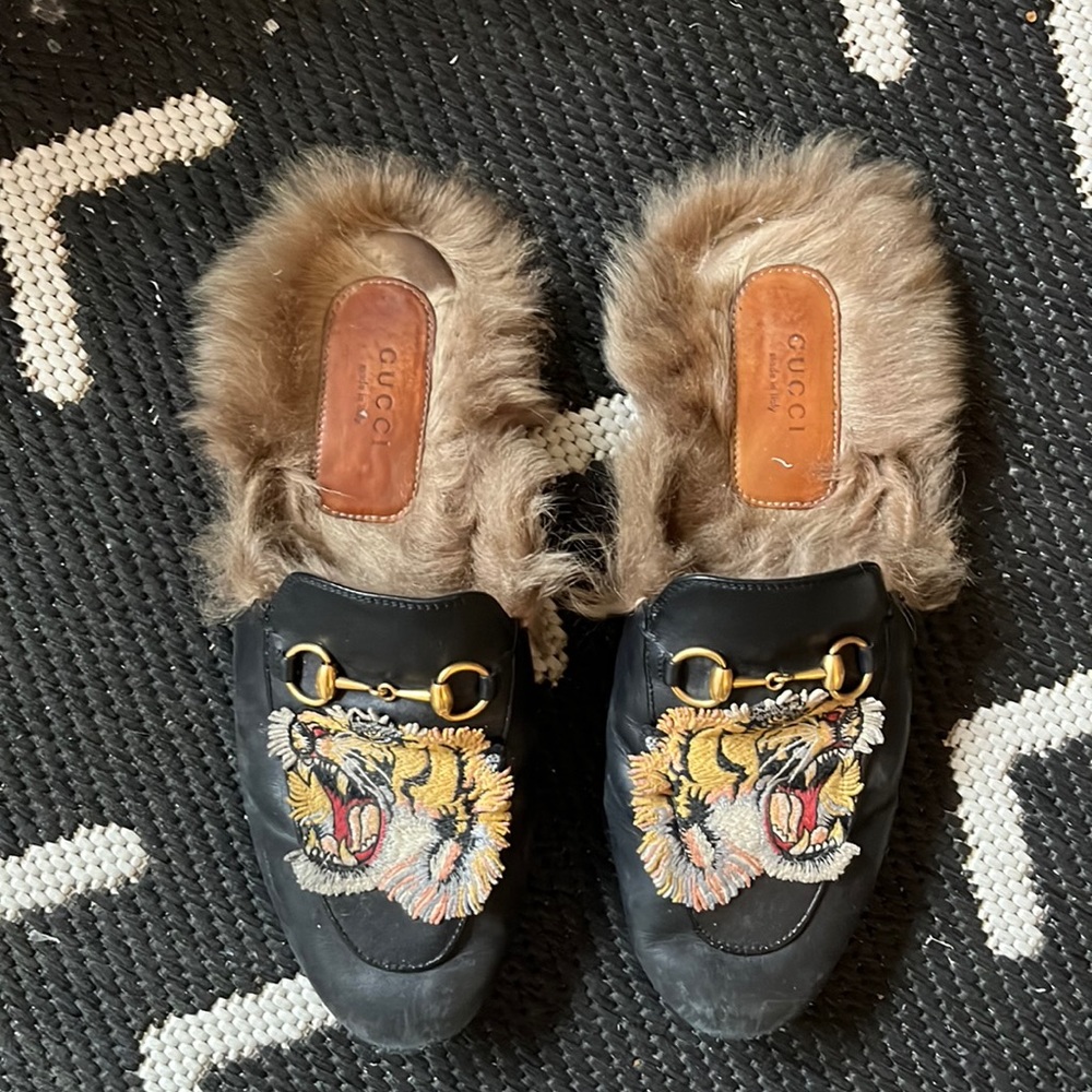 Rare Gucci Tiger Fur Princetown mules, 37.5